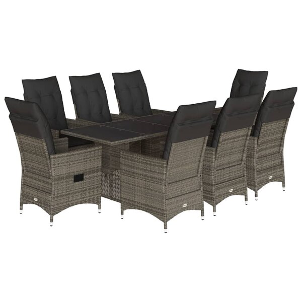 vidaXL Ensemble à manger de jardin 9 Pièces coussins gris résine tressée