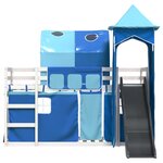 vidaXL Lit superposé avec toboggan et rideaux bleu 90x190 cm