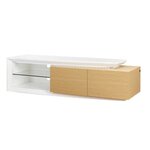 Meuble TV contemporain 2 portes + LED - Contemporain - Décor chene et blanc brillant - L 150 x P 45 x H 40 cm - VIRGOS