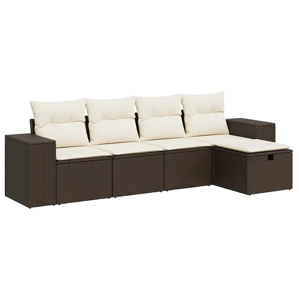 vidaXL Salon de jardin avec coussins 5 Pièces marron résine tressée