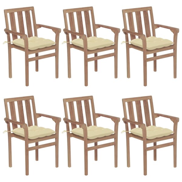 vidaXL Chaises de jardin empilables avec coussins 6 Pièces Teck solide
