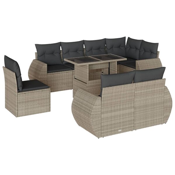 vidaXL Salon de jardin 9 Pièces avec coussins gris clair résine tressée