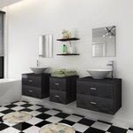 vidaXL Meubles de salle de bain 9 Pièces avec lavabo et robinet Noir