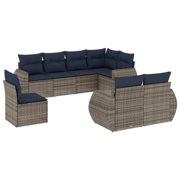vidaXL Salon de jardin 8 Pièces avec coussins gris résine tressée