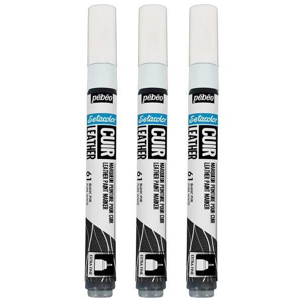 Marqueur Acrylique Setacolor Spécial Cuir Mat Satiné Extra Fine Blanc Pur x 3 PÉBÉO