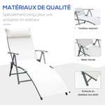 Outsunny transat chaise longue bain de soleil pliable dossier inclinable multi-positions têtière fournie 137L x 64l x 101H cm métal époxy textilène beige