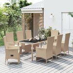 vidaXL Ensemble à manger de jardin et coussins 9 Pièces beige Poly rotin