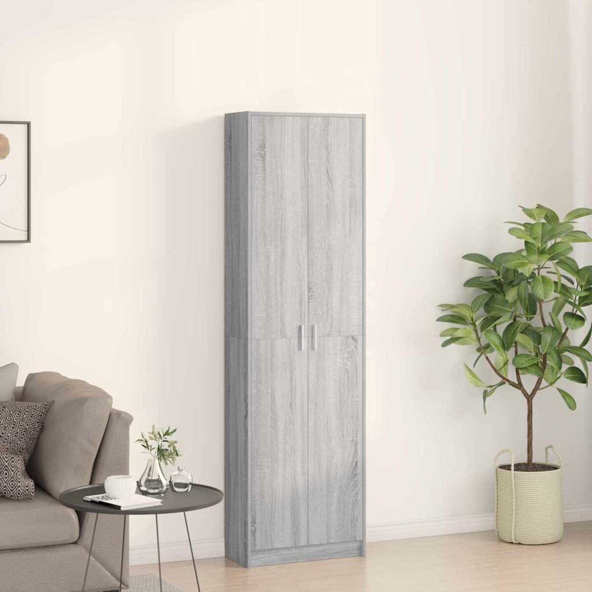 Armoire à Roulettes Gris Sonoma 55x40x91 Cm - En Bois, 4 Roulettes Dont 2 Freinées, Rangement Spacieux, Facile à Déplacer