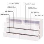 Commode LUX - 6 tiroirs et 2 niches + LED - Blanc - L 150 x P 40 x H 77 cm
