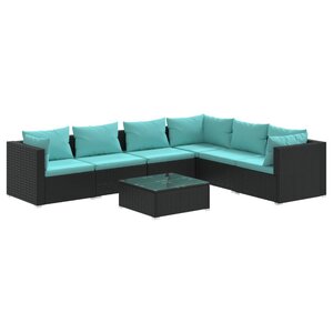 Salon de jardin meuble d'extérieur ensemble de mobilier 7 pièces avec coussins résine tressée noir 02_0017321
