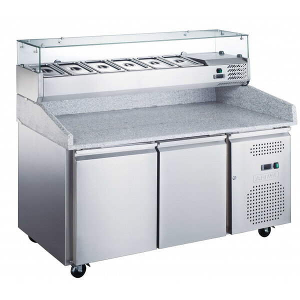 Table pizza réfrigérée série afistar avec vitrine - 6 à 9 bacs gn 1/3 - afi collin lucy - r290 - inox21510 mmpleine 1510x800x1000mm