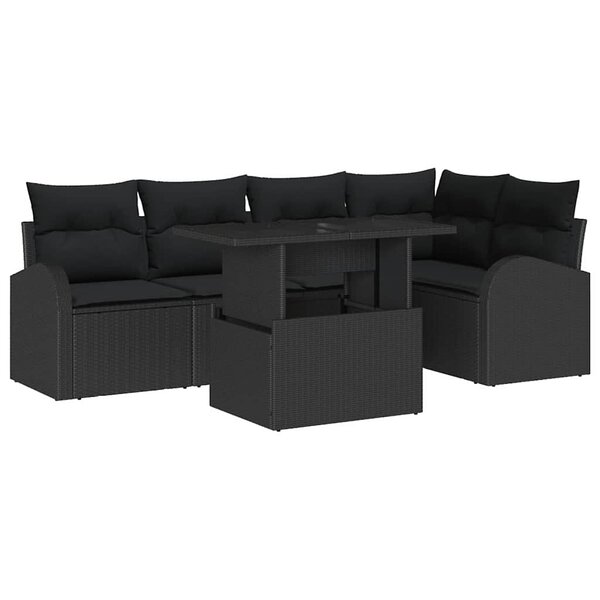 vidaXL Ensemble de canapé de jardin avec coussin 6 Pièces Noir polyrotin