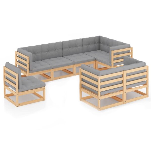 vidaXL Salon de jardin 8 Pièces avec coussins Bois de pin massif