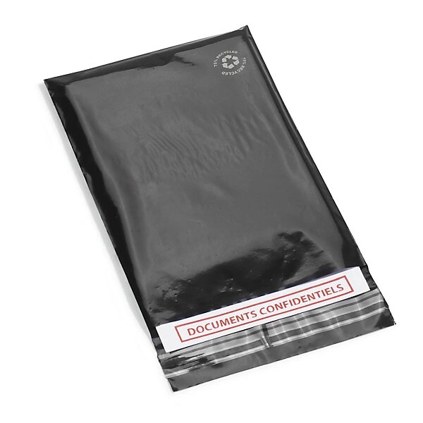 Sachet plastique 75  recyclé noir opaque à fermeture adhésive 12 x 18 cm (lot de 1000)