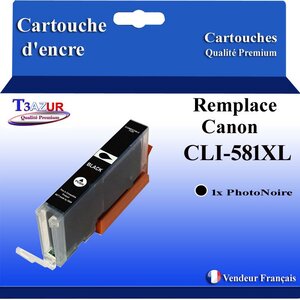 T3AZUR - Cartouche compatible avec Canon CLI581XL CLI-581 XL pour Canon Pixma TR7500 TR7550 TR8500 TR8550 TS6100 TS6150 TS6151 TS6200 Photo Noire