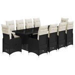 vidaXL Ensemble de bistro de jardin 11 Pièces coussins noir poly rotin