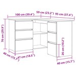 Bureau d'angle noir en chêne vidaXL  145x100x76 cm  fait de bois d'ingénierie
