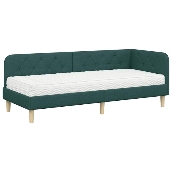 vidaXL Cadre de lit d'angle Vert foncé 80 x 200 cm tissu