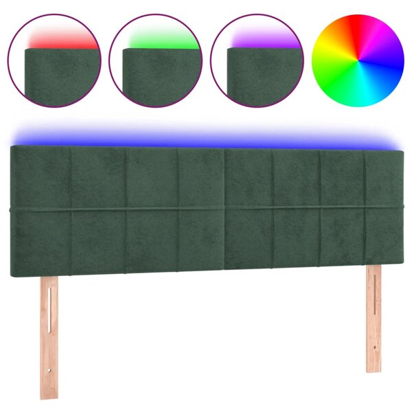 vidaXL Tête de lit à LED Vert foncé 144x5x78/88 cm Velours