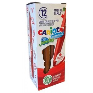 LOT de 12 Stylo marqueur Carioca Jumbo - Corps maxi octogonal - Encre super lavable - Pointe maxi 6 mm verrouillée avec capuchon ventilé - Couleur marron