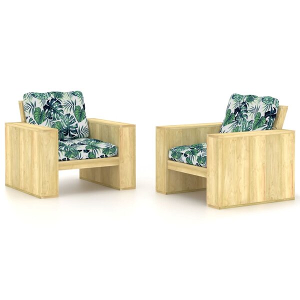 vidaXL Chaises de jardin 2 Pièces et coussins motif feuilles Pin imprégné