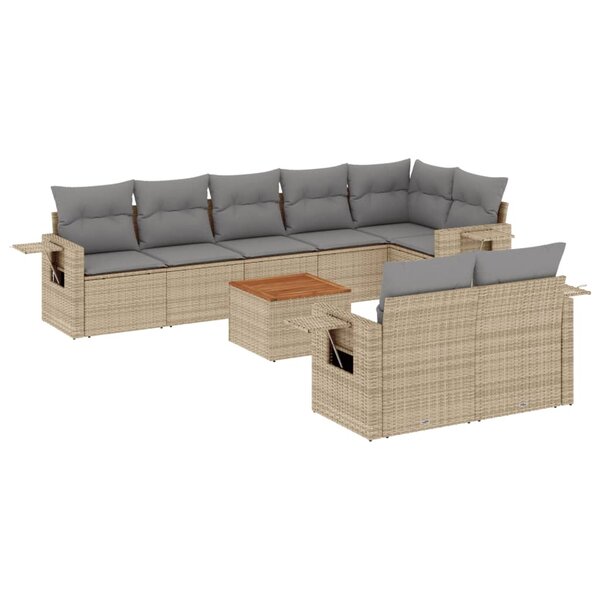 vidaXL Salon de jardin avec coussins 9Pièces mélange beige résine tressée