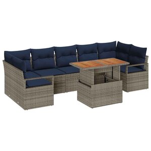 vidaXL Ensemble de canapé de jardin avec coussin 8 Pièces Gris et marine
