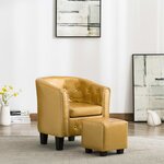 vidaXL Fauteuil avec repose-pied Doré brillant Similicuir