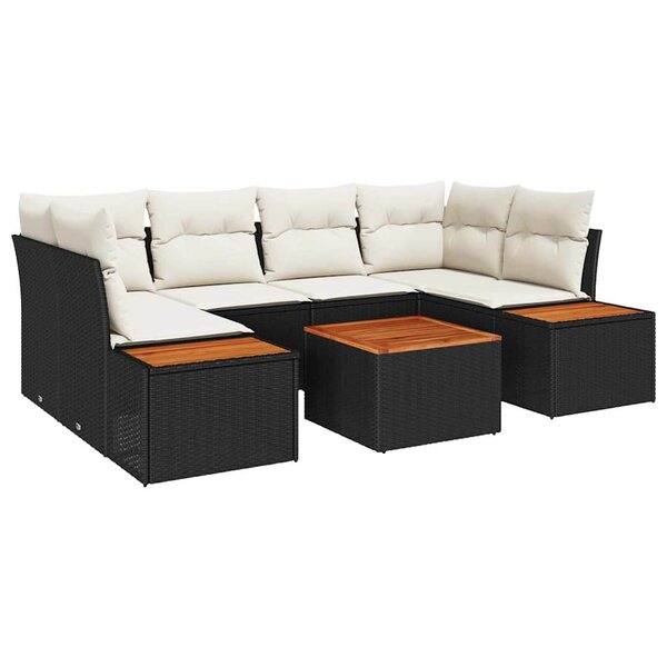 vidaXL Ensemble de canapé de jardin 7 Pièces Noir Poly rotin