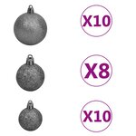 vidaXL Arbre de Noël artificiel pré-éclairé et boules noir 210 cm PVC
