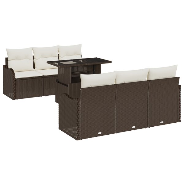 Ensemble de canapé de jardin 7 pièces avec coussins en rotin synthétique brun