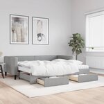 vidaXL Lit de jour avec gigogne et tiroirs gris clair 90x200 cm tissu