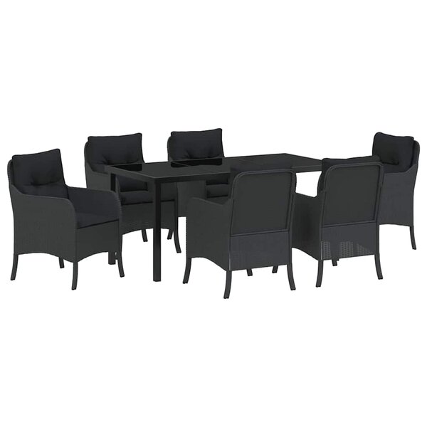 vidaXL Ensemble de salle à manger pour jardin 7 Pièces Noir polyrotin