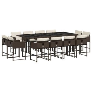 vidaXL Ensemble à manger de jardin avec coussins 13 Pièces marron rotin