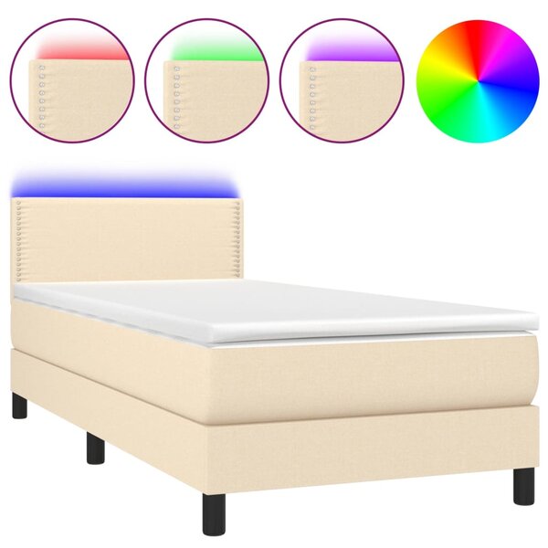 vidaXL Sommier à lattes de lit avec matelas LED Crème 80x200 cm Tissu