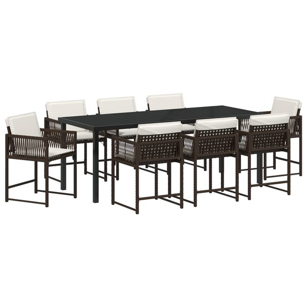 vidaXL Ensemble de salle à manger de jardin 9 pièces avec coussins en poly rattan marron