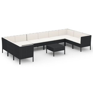 vidaXL Salon de jardin 11 Pièces avec coussins Résine tressée Noir