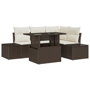vidaXL Ensemble de canapé de jardin 5 pièces avec coussins marron en poly rattan