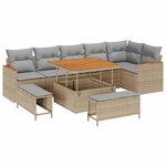 vidaXL Ensemble de canapé de jardin 9 Pièces Beige polyrotin