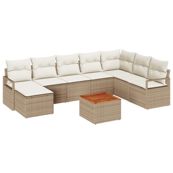 vidaXL Canapé de jardin 9 pièces avec coussins beige en poly rotin