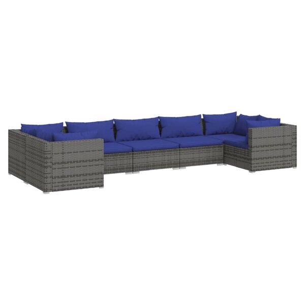 vidaXL Salon de jardin 7 Pièces avec coussins Résine tressée Gris