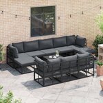 vidaXL Ensemble de canapé de jardin avec coussin 10 Pièces Noir Aluminium