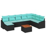 vidaXL Ensemble de canapé de jardin avec coussin 9 Pièces Noir Poly rotin