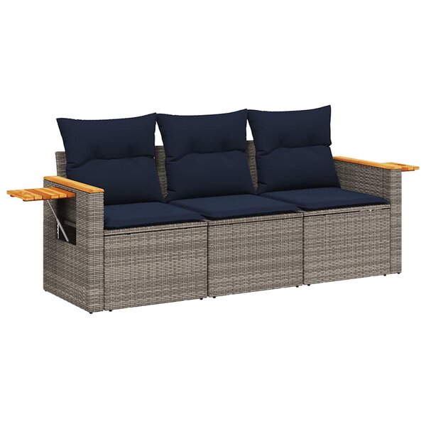 vidaXL Salon de jardin avec coussins 3 Pièces gris résine tressée