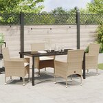 Ensemble 5 pièces de salle à manger de jardin beige poly rotin