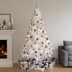 vidaXL Demi-arbre de Noël artificiel pré-éclairé et boules blanc 210cm