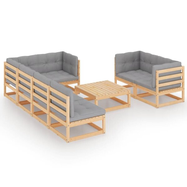 vidaXL Salon de jardin 8 Pièces avec coussins Bois de pin massif