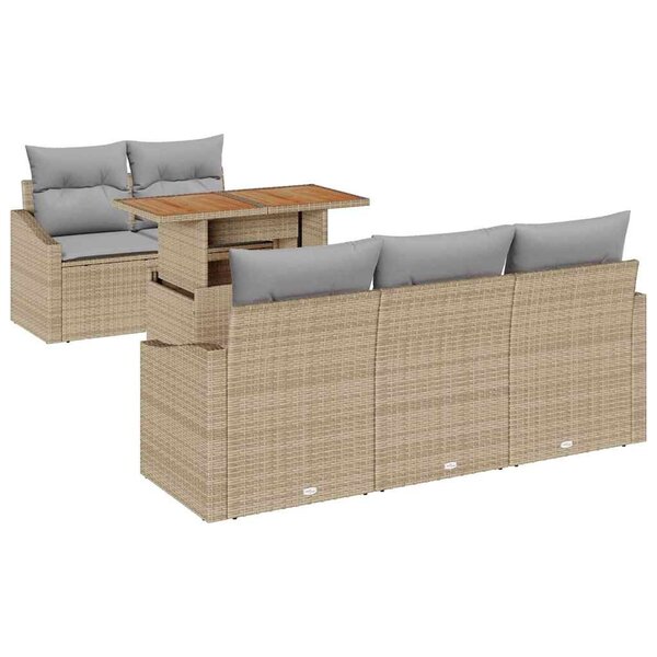 vidaXL Ensemble de canapé de jardin 6 Pièces Beige Poly rotin