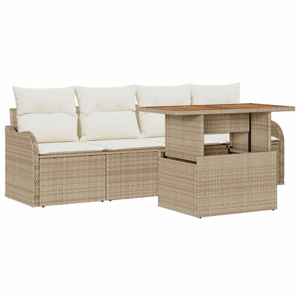 vidaXL Ensemble de canapé de jardin 5 Pièces Beige et crème polyrotin