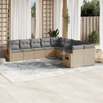 vidaXL Salon de jardin avec coussins 10 Pièces beige résine tressée